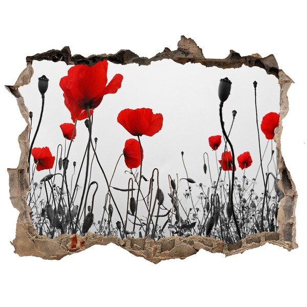 Wandsticker 3D gat met uitzicht Bloemen in de ruïnes