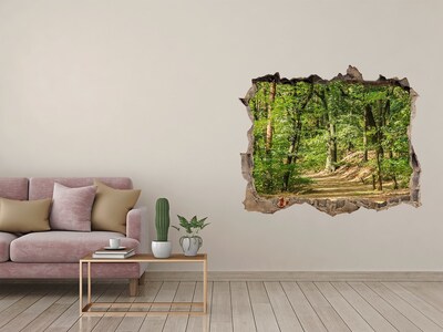 Zelfklevende 3D wandsticker illusie Groen bos in een gat in de muur