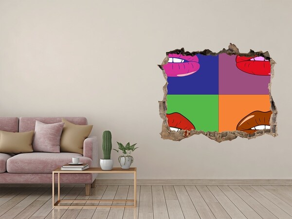 Wandsticker 3D doorkijk Lippen in regenboogkleuren