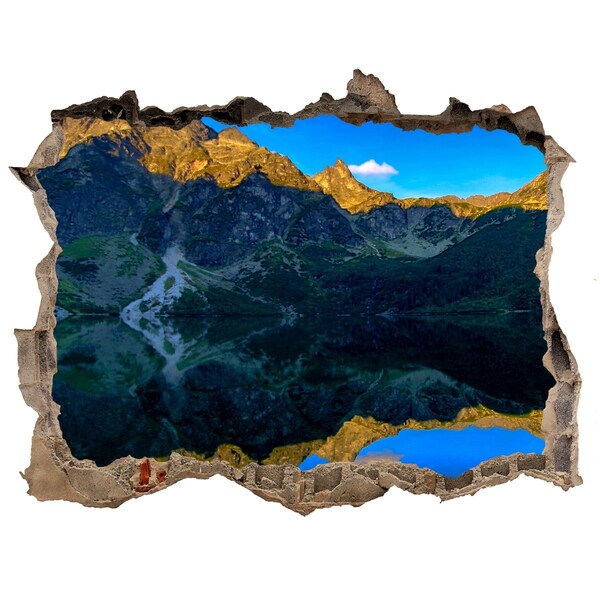 Zelfklevende 3D wandsticker illusie Berglandschap met een meer