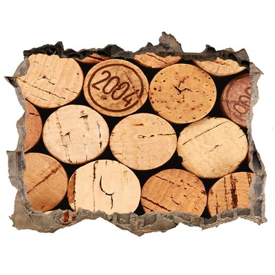 Wandsticker 3D gat met uitzicht Wijnkurken achter de muur