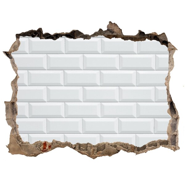 Zelfklevende muursticker 3D gat Een beschadigde muur met witte tegels.