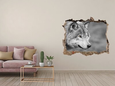 Zelfklevende 3D wandsticker illusie Wolf in een gat in de muur