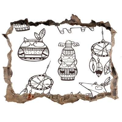 Zelfklevende muursticker 3D gat Etnische patronen op de muurachtergrond