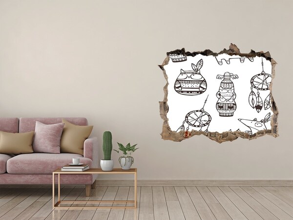 Zelfklevende muursticker 3D gat Etnische patronen op de muurachtergrond