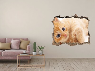 Zelfklevende muursticker 3D gat Kat in een gat in de muur