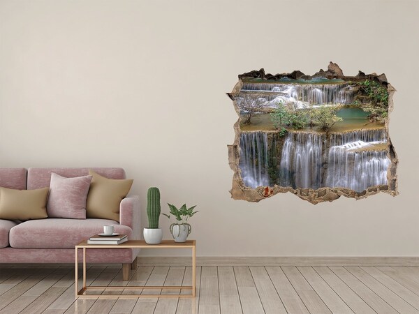 Zelfklevende 3D wandsticker illusie Waterval in de jungle