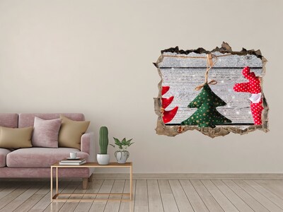Wandsticker 3D gat met uitzicht Kerstdecoratie voor in de muur