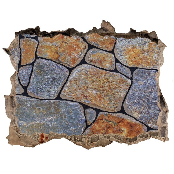 Wandsticker 3D gat met uitzicht Verwoeste muur met stenen