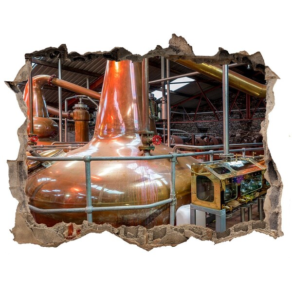 Wandsticker 3D gat met uitzicht Interieur van een whiskystokerij