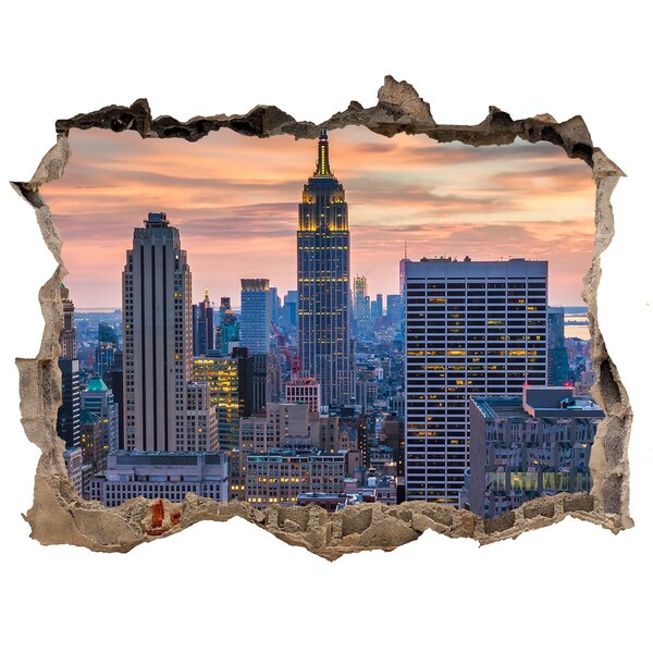 Wandsticker 3D gat met uitzicht Uitzicht op New York