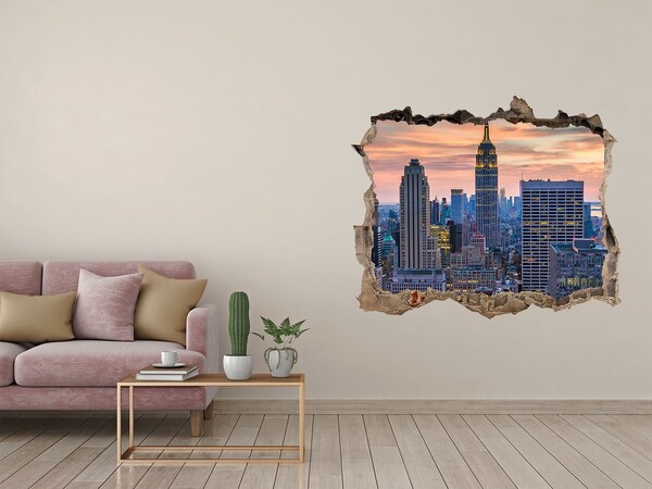 Wandsticker 3D gat met uitzicht Uitzicht op New York
