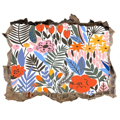 Wandsticker 3D doorkijk Bloemenmuurschildering door een gat in de muur