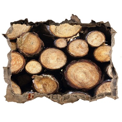 Zelfklevende muursticker 3D gat Hout in een gat in de muur