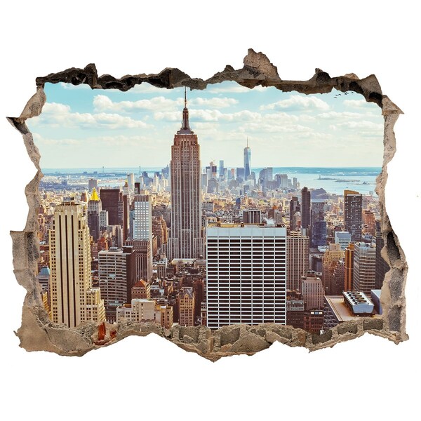 Wandsticker 3D gat met uitzicht Uitzicht op New York