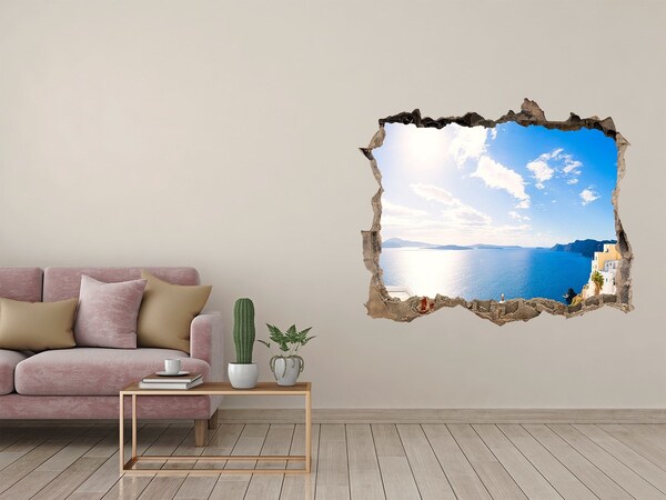Zelfklevende muursticker 3D gat Zeezicht vanuit Griekenland