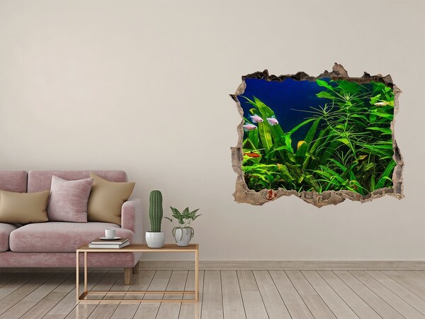 Zelfklevende 3D wandsticker illusie De onderwaterwereld in het aquarium