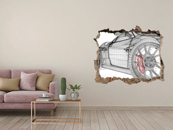 Zelfklevende muursticker 3D gat Hole-in-the-wall raceauto