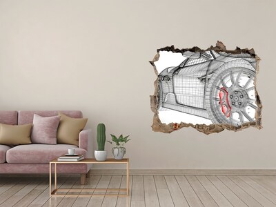 Zelfklevende muursticker 3D gat Hole-in-the-wall raceauto