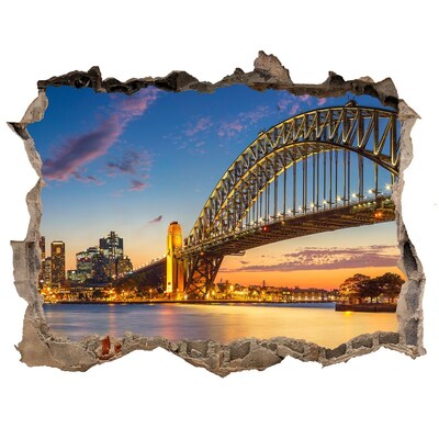 Zelfklevende muursticker 3D gat Sydney Bridge bij zonsondergang