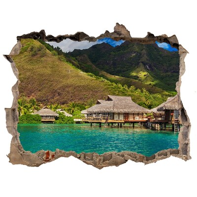 Zelfklevende muursticker 3D gat Een tropische oase te midden van de bergen