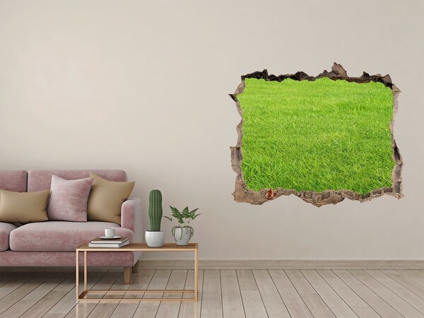 Zelfklevende muursticker 3D gat Groene weide door een gat in de muur