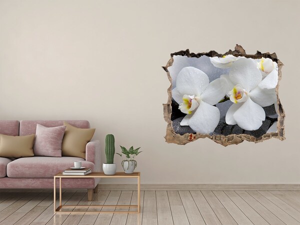 Zelfklevende 3D wandsticker illusie Orchideeën in beton