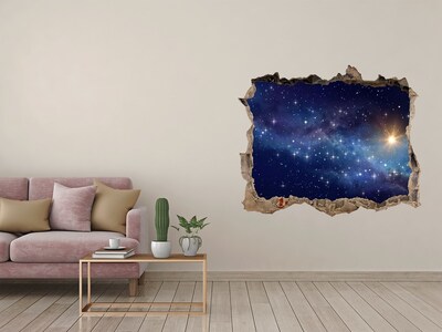 Wandsticker 3D gat met uitzicht Kosmische ruimte