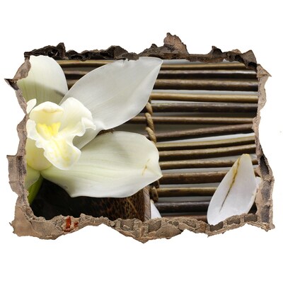 Wandsticker 3D gat met uitzicht Een bloemenparadijs te midden van de stenen.