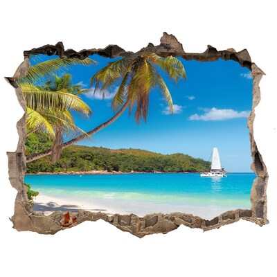 Wandsticker 3D doorkijk Tropisch strand met palmbomen