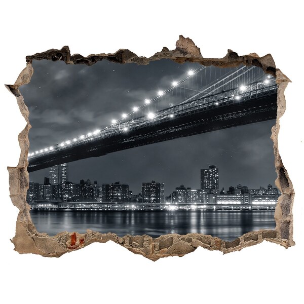 Zelfklevende 3D wandsticker illusie Brooklyn Bridge 's nachts