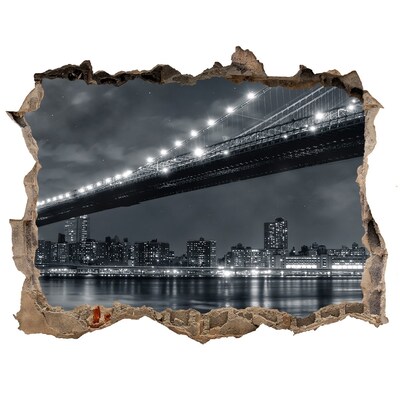 Zelfklevende 3D wandsticker illusie Brooklyn Bridge 's nachts
