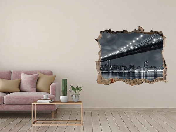 Zelfklevende 3D wandsticker illusie Brooklyn Bridge 's nachts