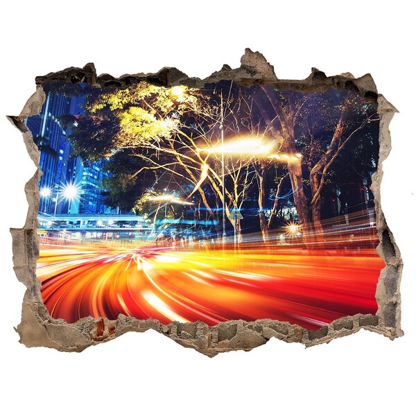 Zelfklevende 3D wandsticker illusie Een stad in beweging 's nachts