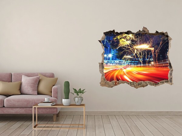 Zelfklevende 3D wandsticker illusie Een stad in beweging 's nachts
