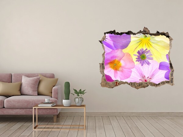 Zelfklevende 3D wandsticker illusie Bloemenparadijs door een gat in de muur