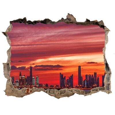 Zelfklevende 3D wandsticker illusie Zonsondergang boven Dubai
