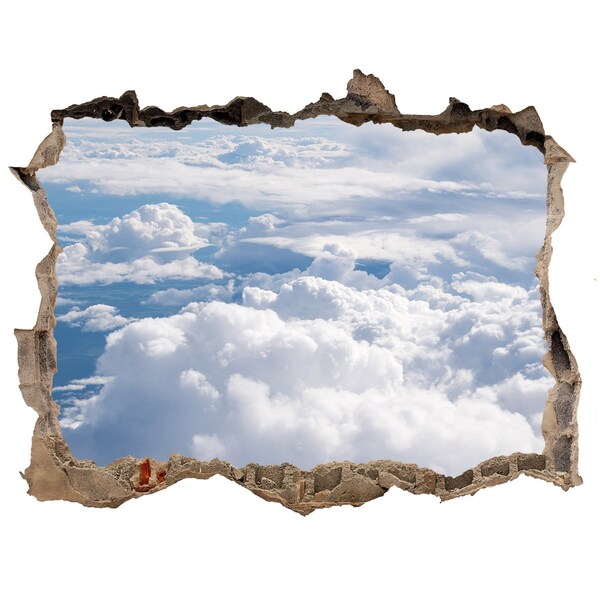 Wandsticker 3D gat met uitzicht Wolken aan de hemel