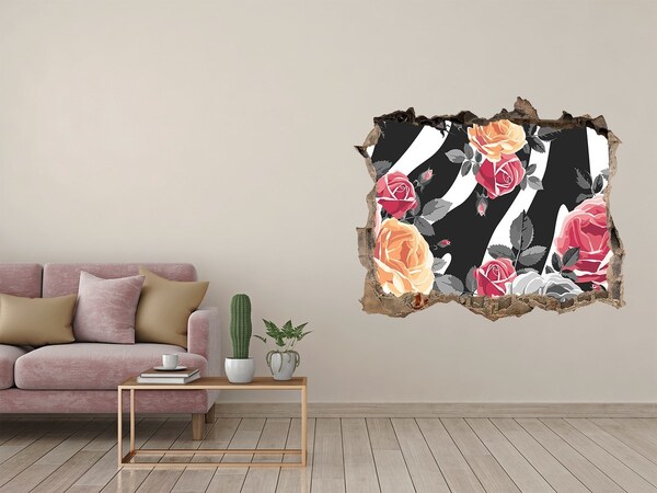 Zelfklevende 3D wandsticker illusie Bloemenfoto genomen vanaf beton