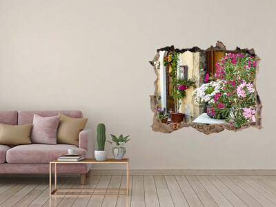 Wandsticker 3D doorkijk Een bloemenhoekje in de stad