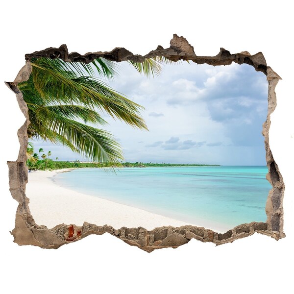 Zelfklevende 3D wandsticker illusie Tropisch strand met palmbomen