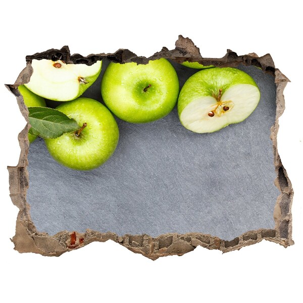 Wandsticker 3D gat met uitzicht Groene appels in beton