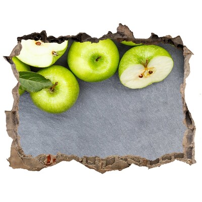 Wandsticker 3D gat met uitzicht Groene appels in beton