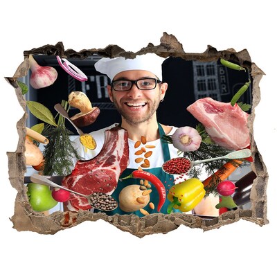 Wandsticker 3D gat met uitzicht Keukengekte