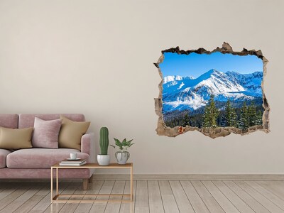 Zelfklevende 3D wandsticker illusie Winters berglandschap