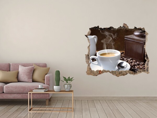 Zelfklevende 3D wandsticker illusie Koffie in een café