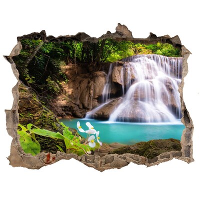 Zelfklevende muursticker 3D gat Waterval in de jungle
