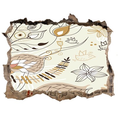 Wandsticker 3D gat met uitzicht Lentevogels in de tuin