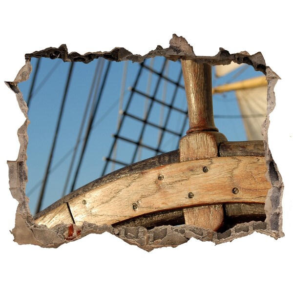 Wandsticker 3D gat met uitzicht Een schip op zee