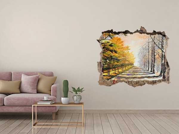 Zelfklevende 3D wandsticker illusie Herfstlaan met bomen